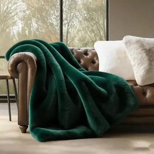 ROSEKIND Dark green Wonderful  Fluffy Faux Rabbit Fur Comforter Set Plush Fuzzy Bedding Set, Warm Soft Bubble Comforter Bedding Set for Winter