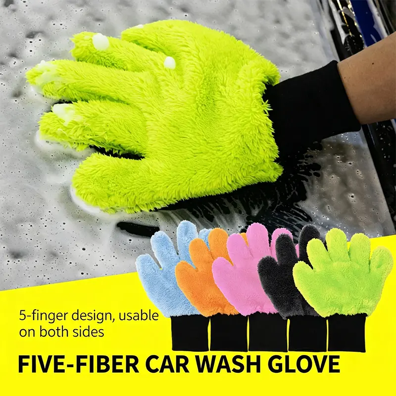 【Summer Essential】JOYTUTUS Premium Microfiber 5-Finger Car Wash Gloves - Scratch-Free Snellen Material, Ultra Soft, Thick Inner Coating, Vortex-Free Finish, Used for Vehicle Detailing, Auto Cleaning Supplies, Car Wash Sponge, Gloves, Automotive Accessorie