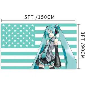 Hatsune Miku Flag 3x5ft American Wall Banner Decor for College Dorm Room Guys Man Cave Frat Bedroom Art Indoor Outdoor Tapestry 5FT 150CM 3FT 90CM