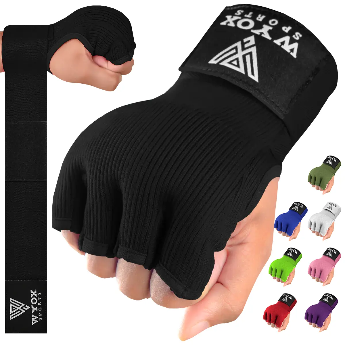 WYOX Gel Hand Wraps for Boxing – Quick Slip-On Inner Gloves with 80 cm Wrist Wrap and Padded Knuckle Protection | For Men, Women & Youth | Muay Thai and Kickboxing