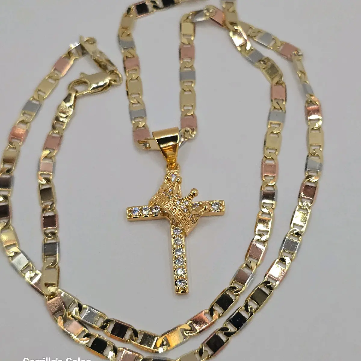 CROSS WITH CROWN fashion necklace three colors new style gold plated multi-stones