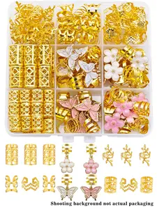 54pcs Hair Rings Set with Butterflies & Camellia Butterfly Design, Elegant Bohemian Geometric Patterns Hair Cuffs for Women's Braids & Dreadlocks, Stylish Accessory Collection All Seasons