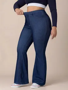【Plus Size】 Solid Color Flare Leg Jeans, Pants, Casual Comfy Stretch Denim Jeans for Daily Wear, Women's Bottoms for All Seasons