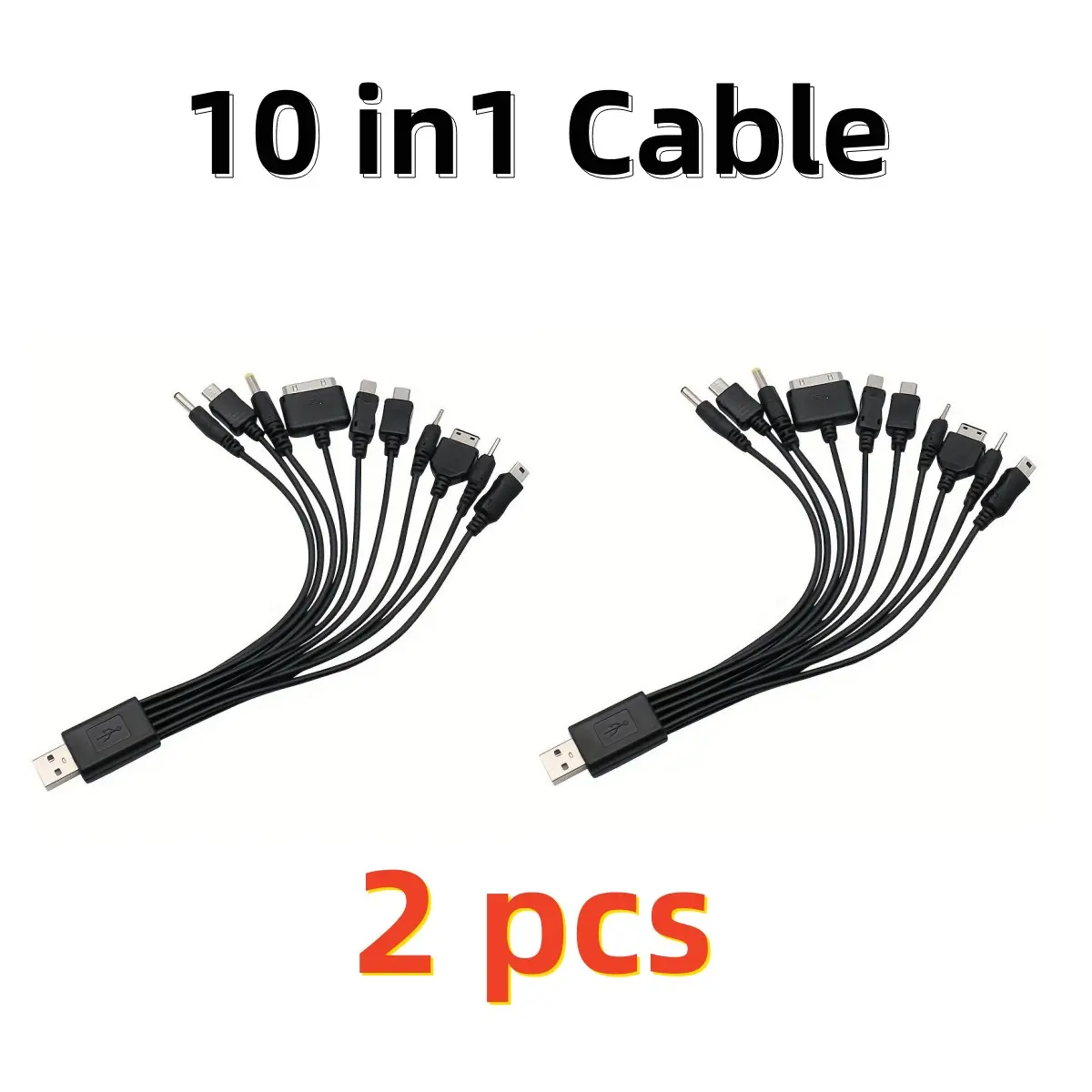 2pcs 10 In 1 Charging Cellphone Data Cable, Type C Charging USB Charge Wide Application Charger Power Supply, Portable Power Cable for Multiple Devices Charging Cables