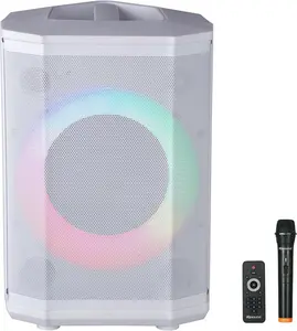 Supersonic IQ Sound IQ-6708DJBT 8” Portable Bluetooth Speaker, TWS, LED Light Show, FM Radio, Mic & Remote White