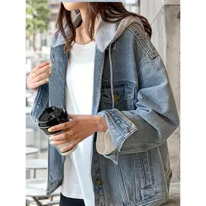 Women'S New Denim Jacket with Hood, Slim Fit, Vintage Denim Jacket Hoodie, Fashionable and Versatile Blue Casual