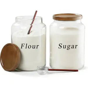1 Gallon Glass Jars with Acacia   and glass spoon, Sealable , Borosilicate Large Tall Glass Sugar Flour Storage Container Jar Set for Coffee, Nut, Candy, Cereal - 2 Pack