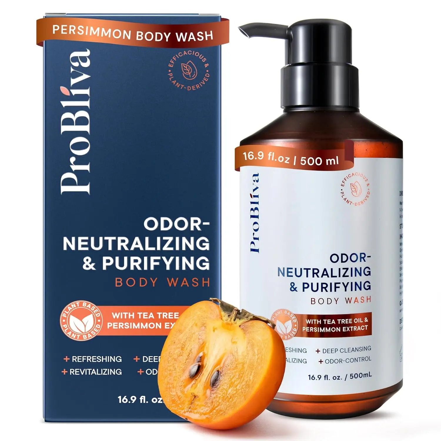 Japanese Persimmon Body Wash & Soap Cleanser, 500mL Bath & Body Care for Older Adults, Purifying Odor Control with Tea Tree Oil & Green Tea, Fresh and Clean Formula