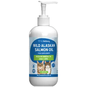Pet Wellbeing Wild Alaskan Salmon Oil Cats - Omega-3 EPA & DHA Skin, Coat, Joint & Heart Health - NASC Certified & Vet-Formulated - 8oz Pump Bottle