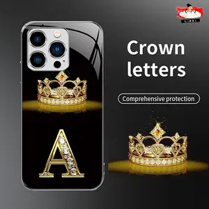 Suitable for [iPhone 13 Pro] New high-end crown letter electroplated glass mobile phone case new business simple explosion-proof mobile phone case affordable anti-fall anti-fingerprint 995