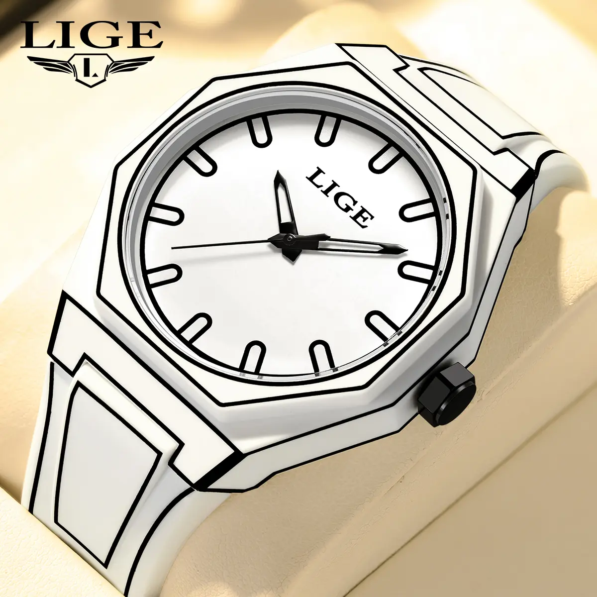 LIGE Men's Minimalist Pixel-Style Cartoon Round Quartz Watch - Silicone Case, 30m Water Resistance, Sleek Silicone-Based Quartz Watch, Fashion Accessory Gift for Teens-Adults, Round Quartz Watches, Silicone-Based Quartz Watches