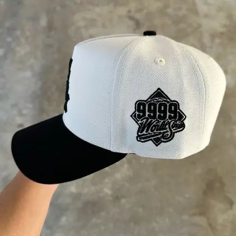 SATIN UNDER BRIM HYBRID LETTER SD CUSTOM 9999 WS HAT SNAPBACK CREAM/BLACK