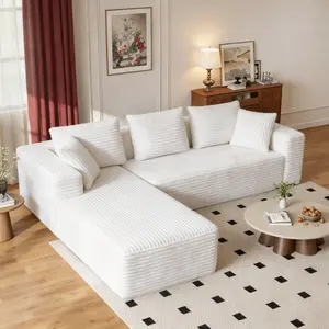【Deals For You】ModernHub 108" Sectional Cloud Sofa for Living Room,L-Shaped Modular Boneless Couch,Plush Corduroy,Modern Modular Sofa with Deep Seat,Comfy Couches Set,White