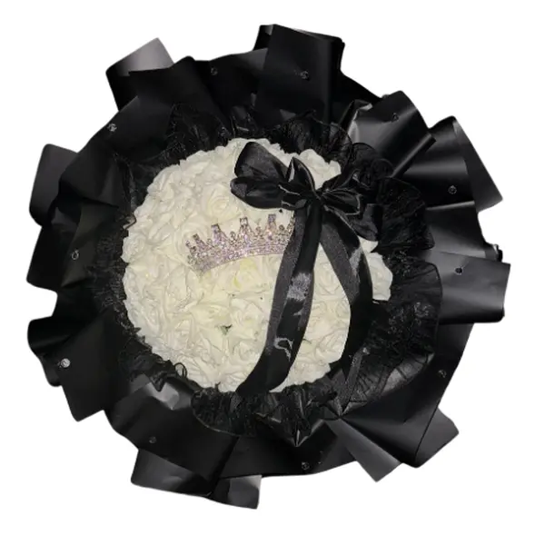 Crown And Large Bow Artificial Glitter Rose Bouquet