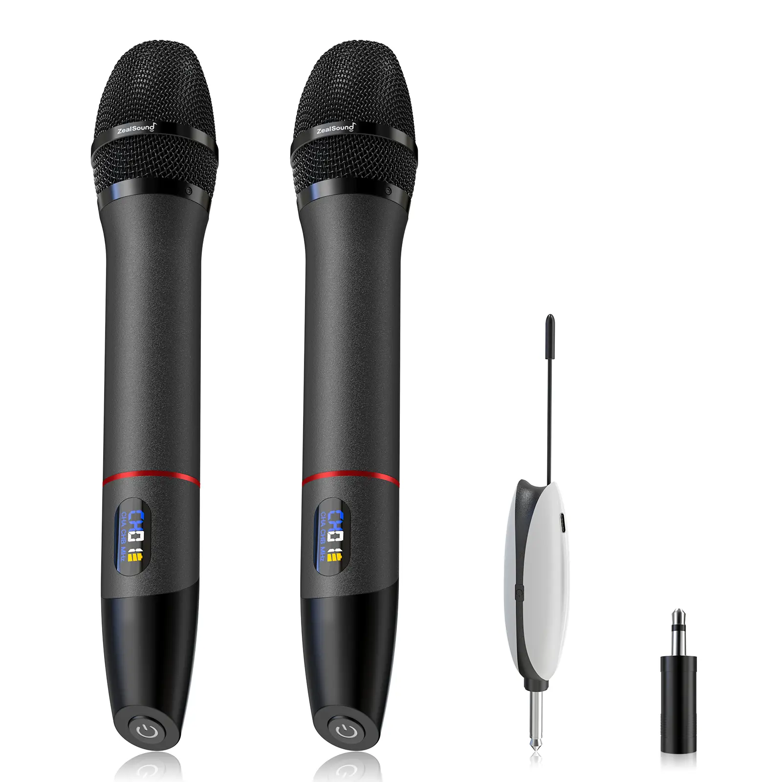 ZealSound AD32 Wireless Audio Microphone System with Metal Dual Handheld Dynamic Cordless Mics, 200ft Range, 6.35mm Jack, 3.5mm Connector, 0ms Latency, for Content Creators, Worship