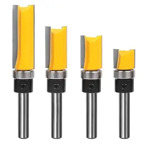 Flush Trim Bit 4 count Router BitsTop Bearing Flush Trim Bits Set1/4 Inch Shank , Length 1/2", 3/4", 1", 1-1/2"Template Guide Woodworking Milling  Tool