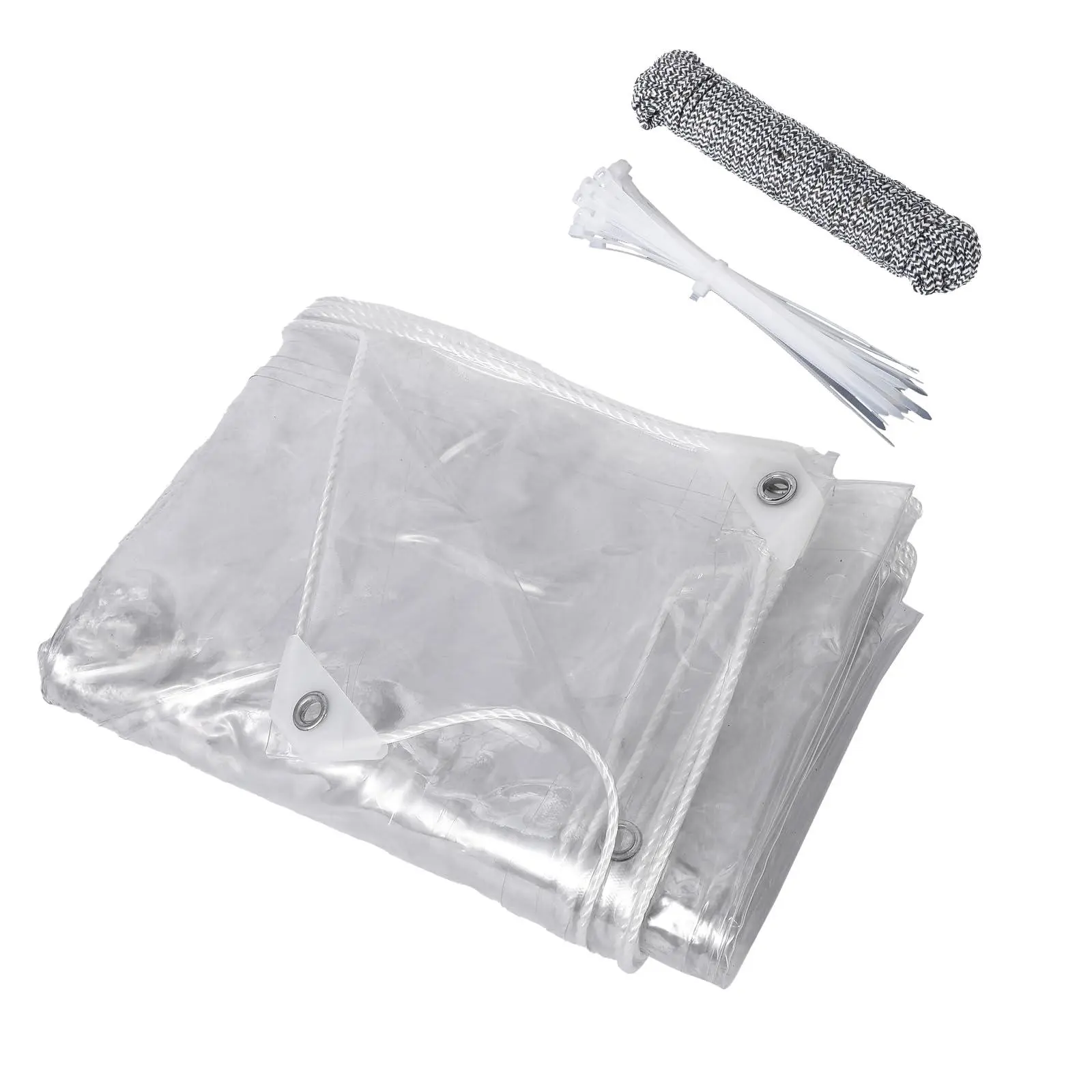 Clear Tarp Heavy Duty Waterproof, 14Mil-8ftx12ft Tear-Resistant Transparent PVC Tarp with Grommets & Ropes & Cable Ties, Windproof Enclosure for Greenhouse, Chicken Coop, Patio, Garden and Outdoor