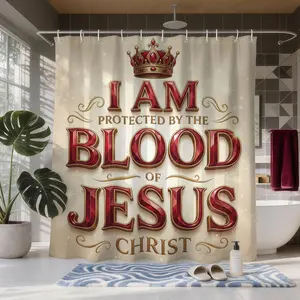 The Blood of Jesus, My Shield Shower Curtain, Solemn and Luxurious Style Bathroom Decor, Waterproof and Moisture-Resistant, Includes 12 Hooks, Suitable for SPA Salons, Homes, Hotels, Dormitories