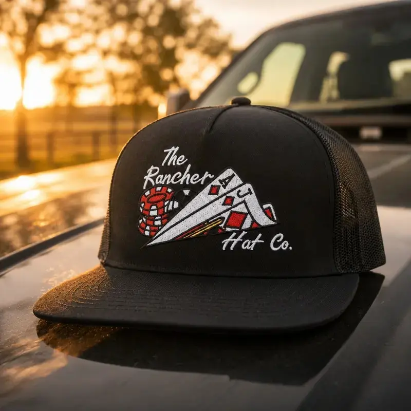 The Rancher Trucker Hat, Black Snapback Cap, Western Cowboy Hat, Ranch Style Embroidered Hat, Country Gift for Men