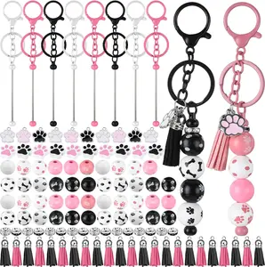108 bead keychain set, including 10 keychains, 10 lobster chains, 38 various beads, 10 tassels, 10 bull pendants, and 30 spacer beads DIY craft gifts