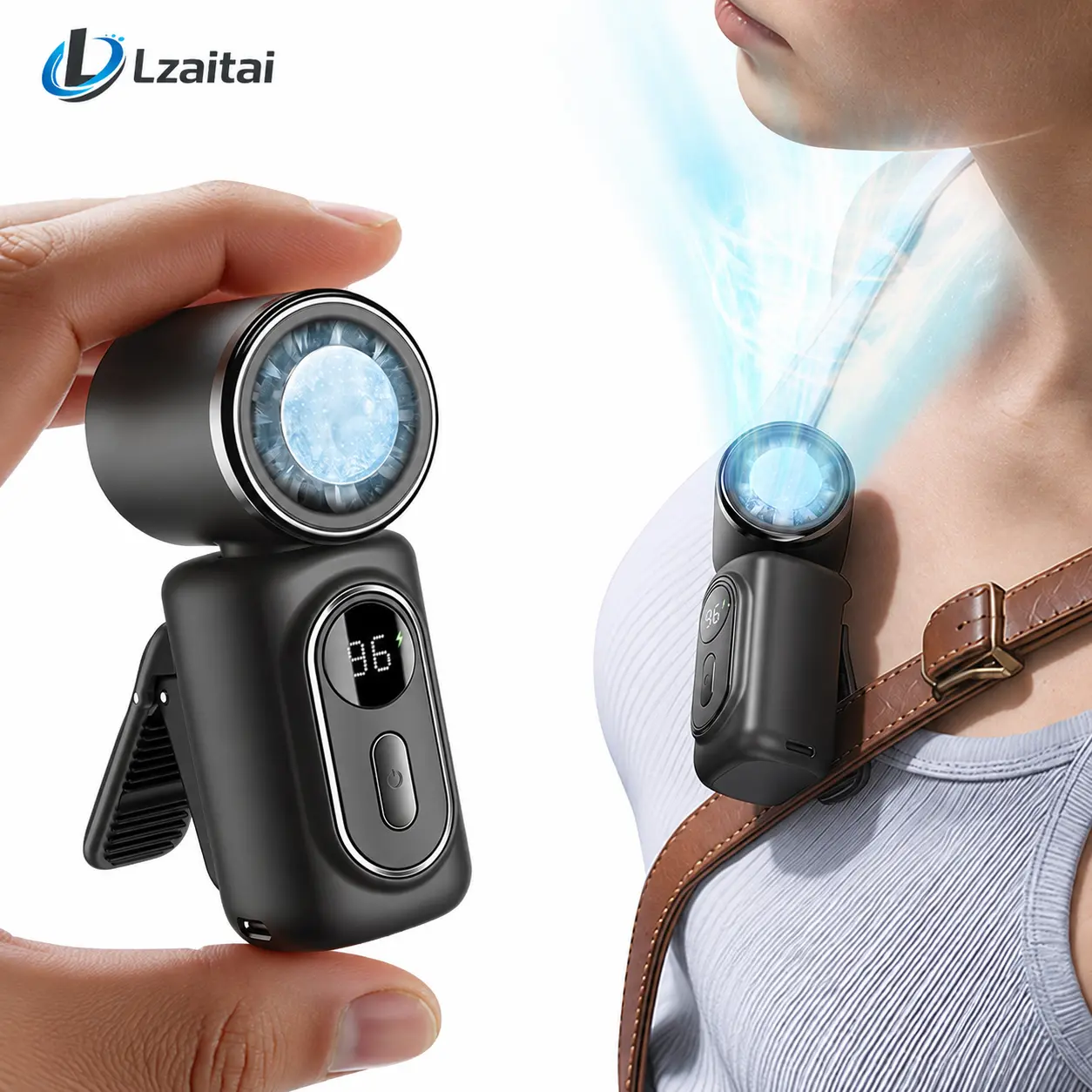 Lzaitai Mini Portable Handheld Clip Fan 3-in-1 Rechargeable 3000mAh Battery, 5 Speeds, 180° Adjustable Airflow, USB Cooling, Perfect for Travel, Office, and Personal Use - Protection