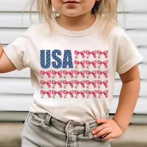 Youth and Adult USA T-Shirt, Coquette Flag Tee, Floral USA, Preppy Patriotic Shirt, Independence Day Tee, 4th of July Family Matching, Apparel Made In The USA	