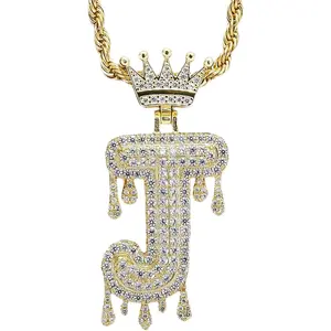 Initial Necklace for Men Women, Crown Letter Pendant with 24 Inch Chain,Cubic Zirconia Capital Monogram Pendant Necklace Jewelry Gift