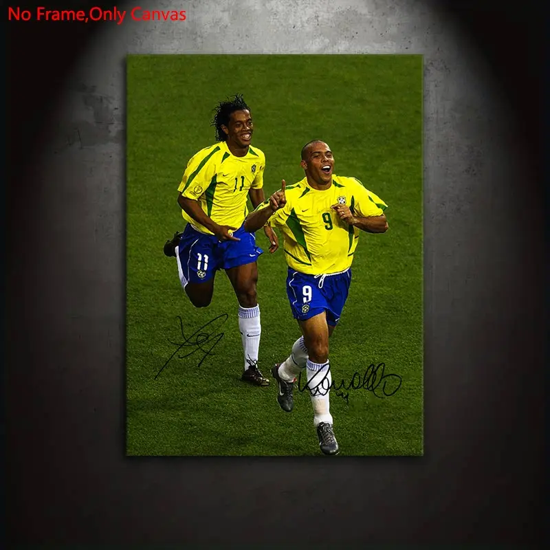 1 Piece/Set Frameless Canvas Painting Print Poster, Canvas Prints, Classic Realism Sports Pop Art, Brazil Legend Player Ronaldo & Ronaldinho, Football Fan Gift, Bedroom, Above Bed Wall Decor, Mural, Wall Decoration, Unframed Wall Art, Room Decor