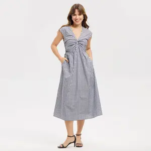 Women's Twist-Front Midi Dress - A New Day Blue Gingham Check XXL