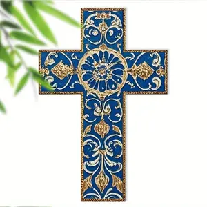 2D flat print Mexican baroque wood cross wall decoration for family living rooms, churches, cafes and home decoration. Perfect for 11 festive occasions such as Christmas, Halloween, Easter, Thanksgiving and Day of the Dead, the best choice