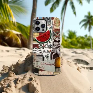 Palestinian Inspired Collage Phone Case, Keffiyeh & Watermelon Symbol Art, Arabic Calligraphy Mosaic Cover, iPhone 17 16 15 14 13 12 Pro Max