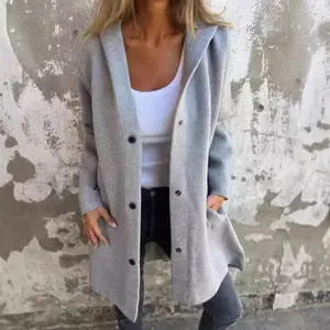 Autumn and Winter Solid Color Casual Single-Breasted Hooded Jacket Coat