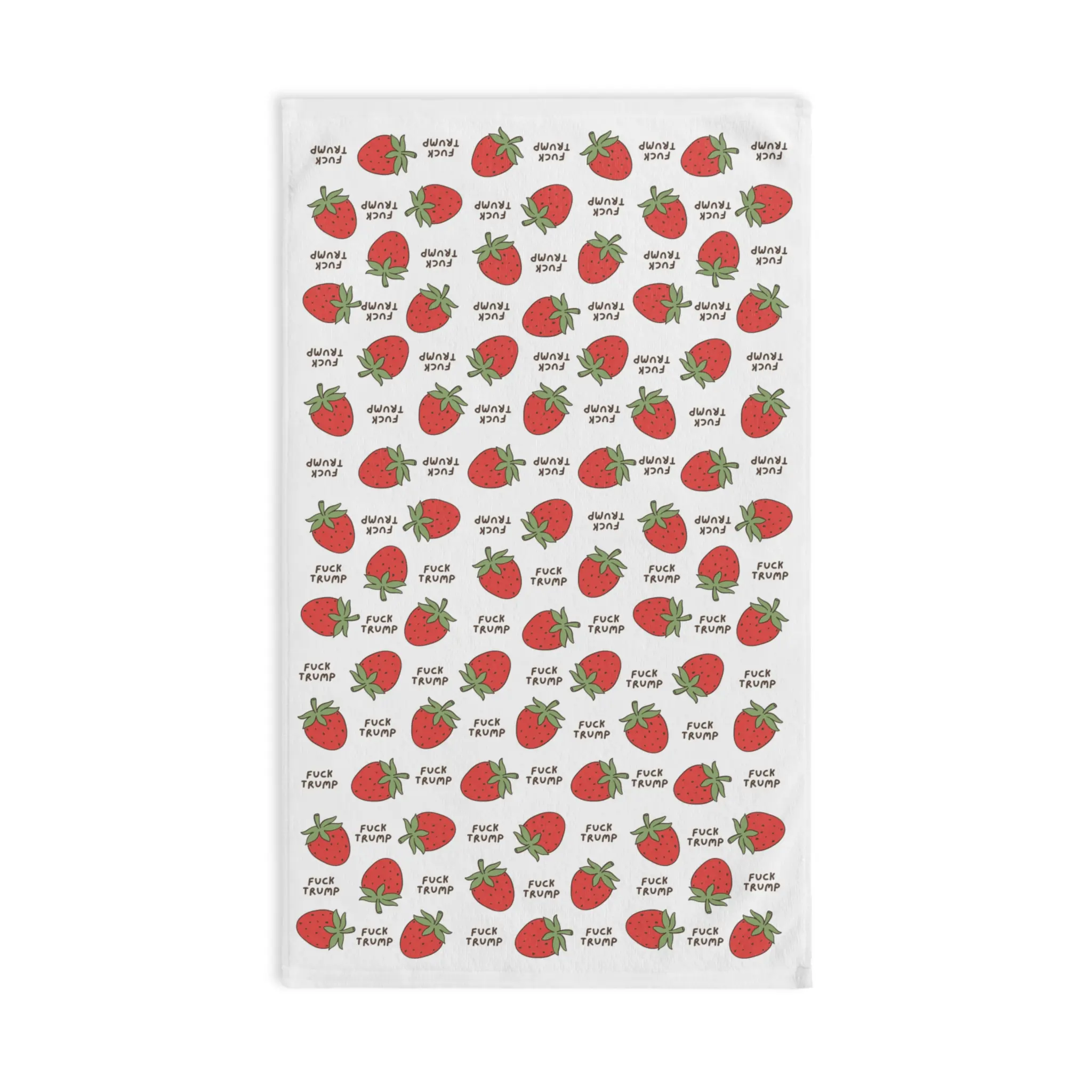 Subtle Strawberry Hand Towel, Funny Political Home Decor, Strawberry Kitchen Towel, Berry Home Accessory, Sarcastic Liberal Gift, FDT Towel Cotton White Base