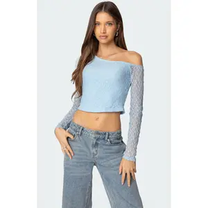 Edikted Women's Fabia Asymmetric Textured Lace Top