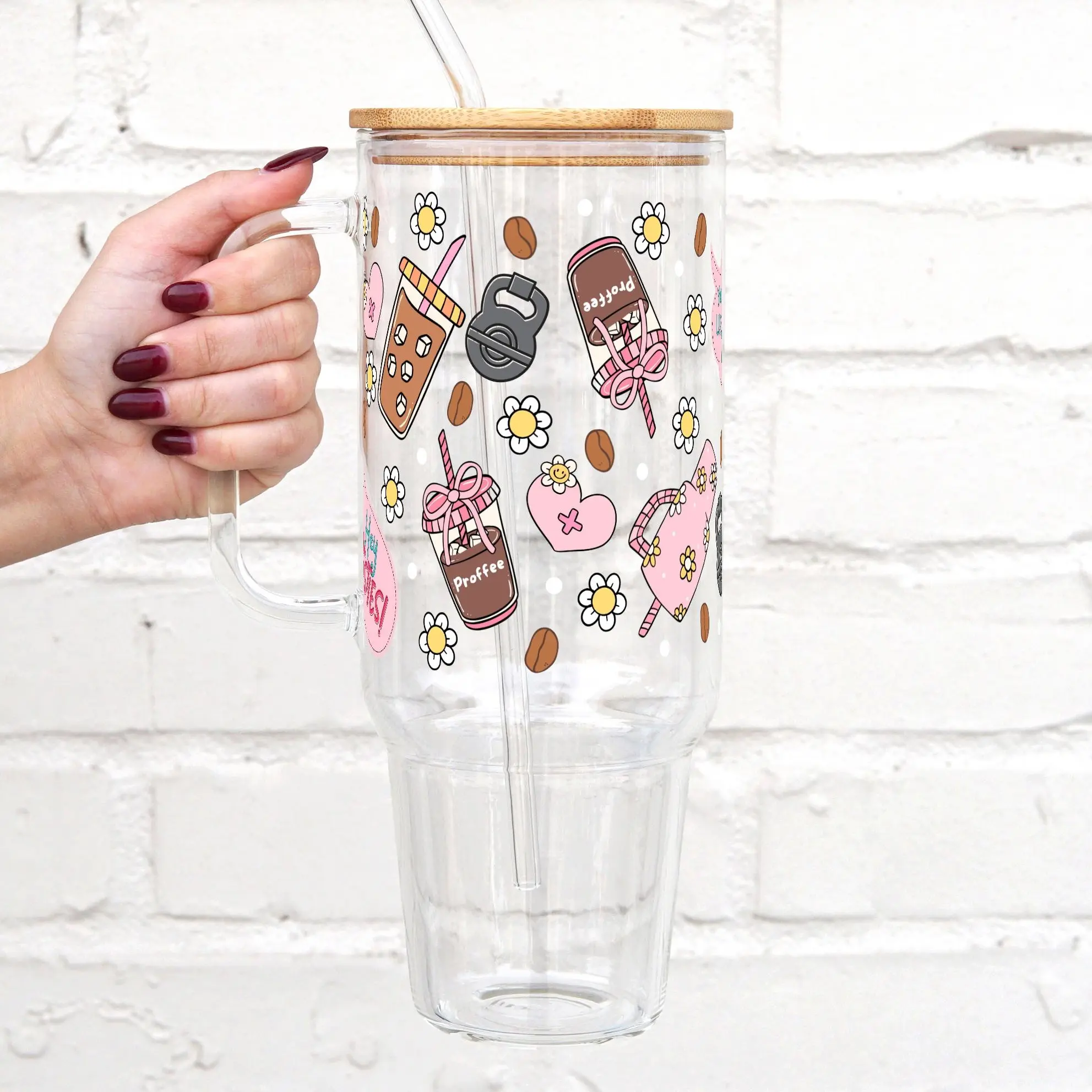 Jenna Bariatric Bestie 40oz Glass Tumbler with Handle, Bamboo Lid & Straw