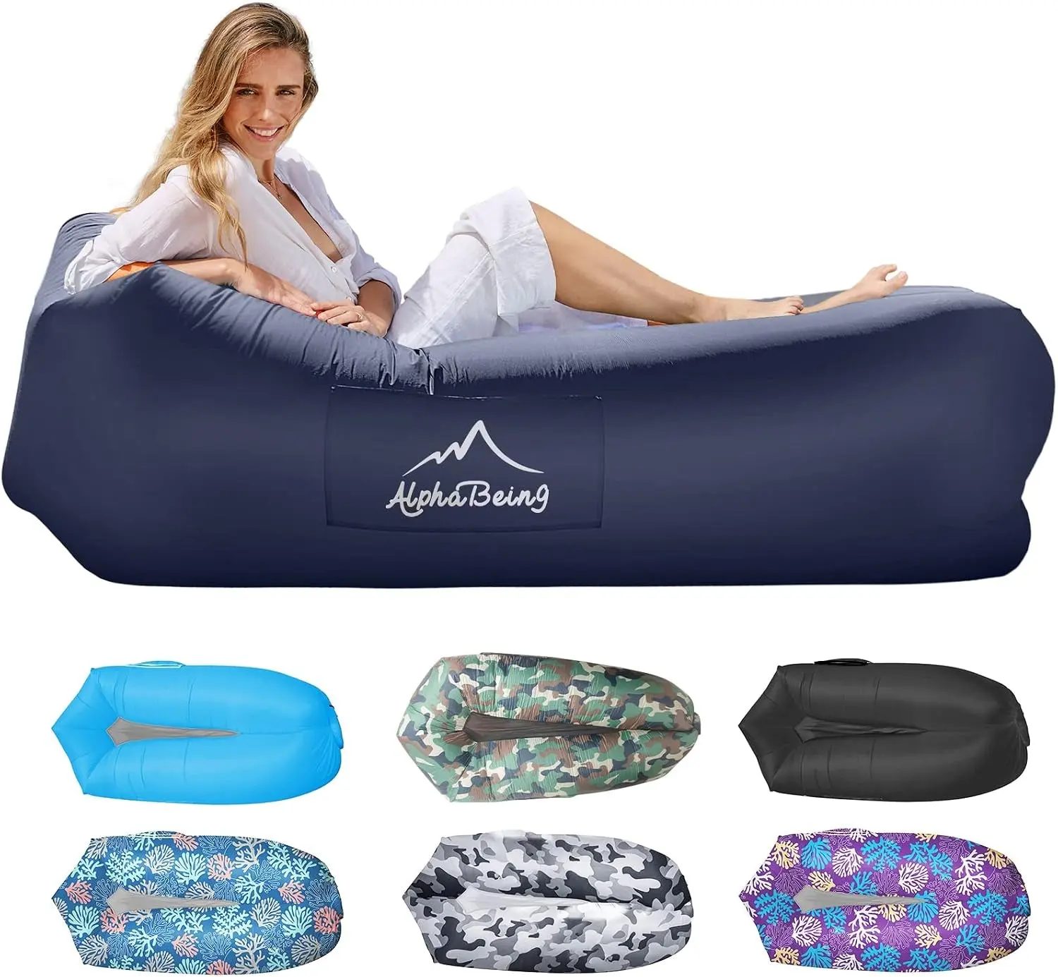 Inflatable Lounger Air Sofa, Portable Inflatable Couch Mesh Hollow Air Hammock anti Leakage Air Chair for Outdoor Camping Beach Traveling