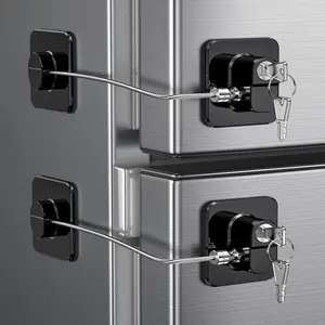 2 Pack Refrigerator Door Lock,  Proof Fridge Door Lock for Kitchen Freezer, Cabinets and Drawers, Air Oven Air Fryer, Closets, Windows, Doors-No Tools Need or Drill () (2 pcs Black Lock)