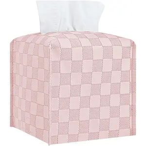 Decorative Square Tissue Box Cover Holder Organizer for Home Decor Tabletop and Car 5"X5"X5" Pink