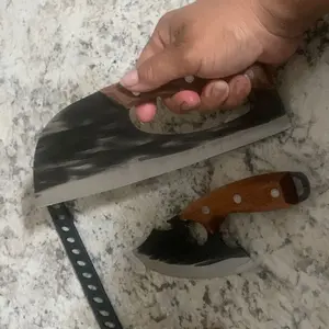 2Pcs Super Sharp Kitchen Knife Set, AWEE Hand Forged High Carbon Viking Butcher Cleaver & Chef Slicing Knife with Wood Handle, Full Tang Knives for Household Cooking, Meat Cutting, Outdoor BBQ & Camping, Best Gift For he/her Block Wooden