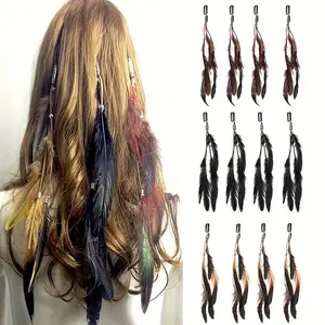 Women's 6-Piece Vintage Ethnic Beaded Feather Tassel Hairpin Set - Tribal Hair Clips, Daily Wear Fashion Hair Accessories