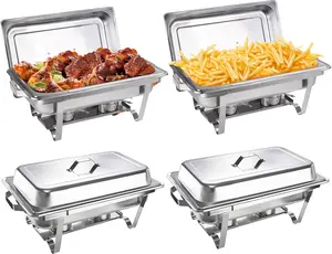 Kerilyn 4 Packs 9QT Chafing Dishes for Buffet Set, Rectangular Stainless Steel Food Warmer Sets with Lids, Food Pans, Water Pan and Fuel Holders for Restaurant Catering Parties Weddings Serving Food Warmer & Chafers Servers Sets