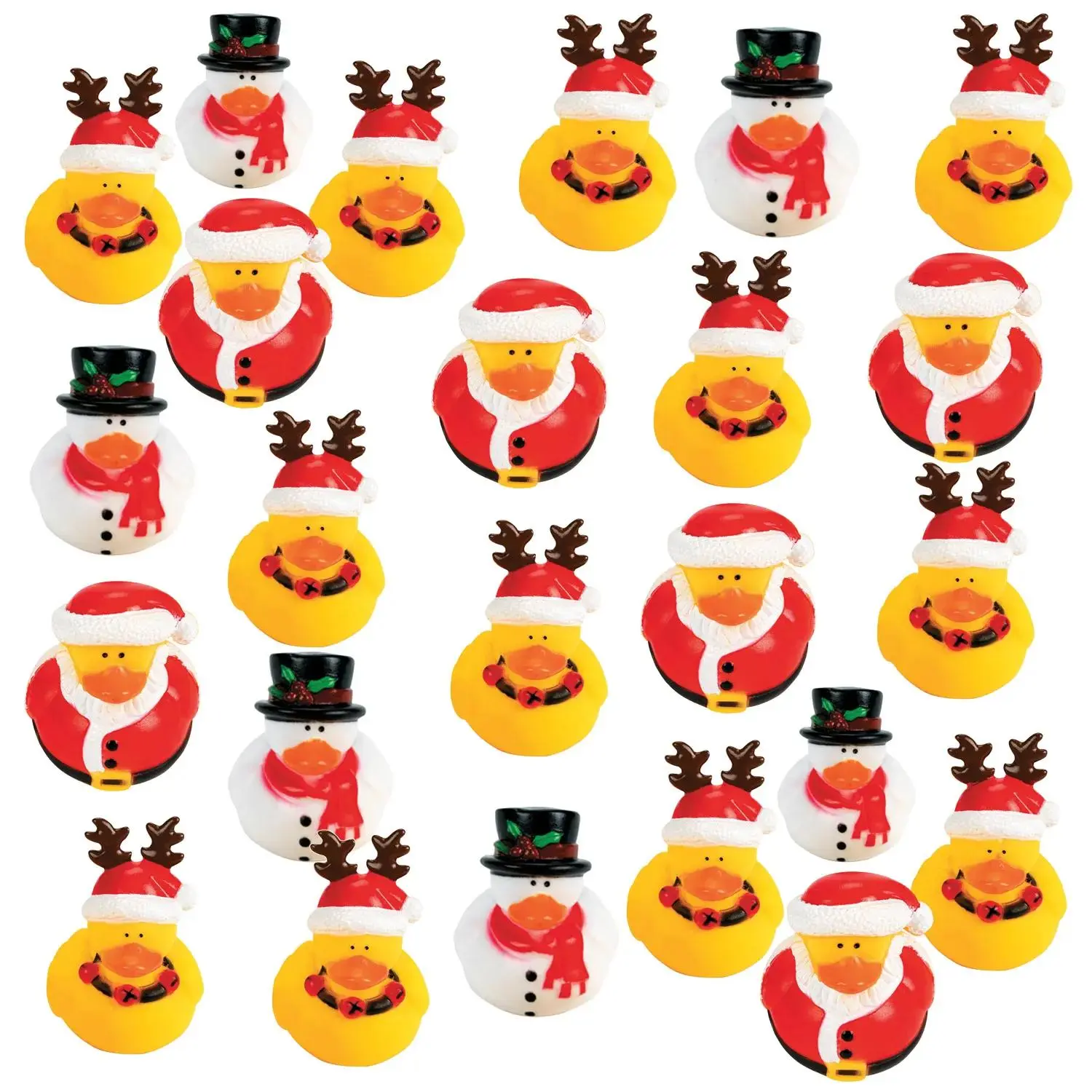 2" Vinyl Christmas Character Rubber Ducks, 120-Pc. Bulk Set - Santa, Reindeer & Snowman Festive Ornaments, Classic Novelty Toy Party Accessories