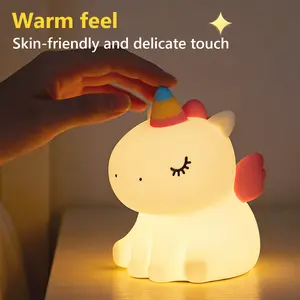1 piece High quality silicone unicorn night light, clap rechargeable, adjustable brightness, three levels of soft LED light, suitable for decorative lighting in children's room and bedroom