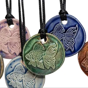 Goldfish Ocean Beach Vibes Cottagecore Ceramic Wax Seal Pendant Hippie Whimsical Choker Adjustable Cord Necklace Clay Charms Celestial