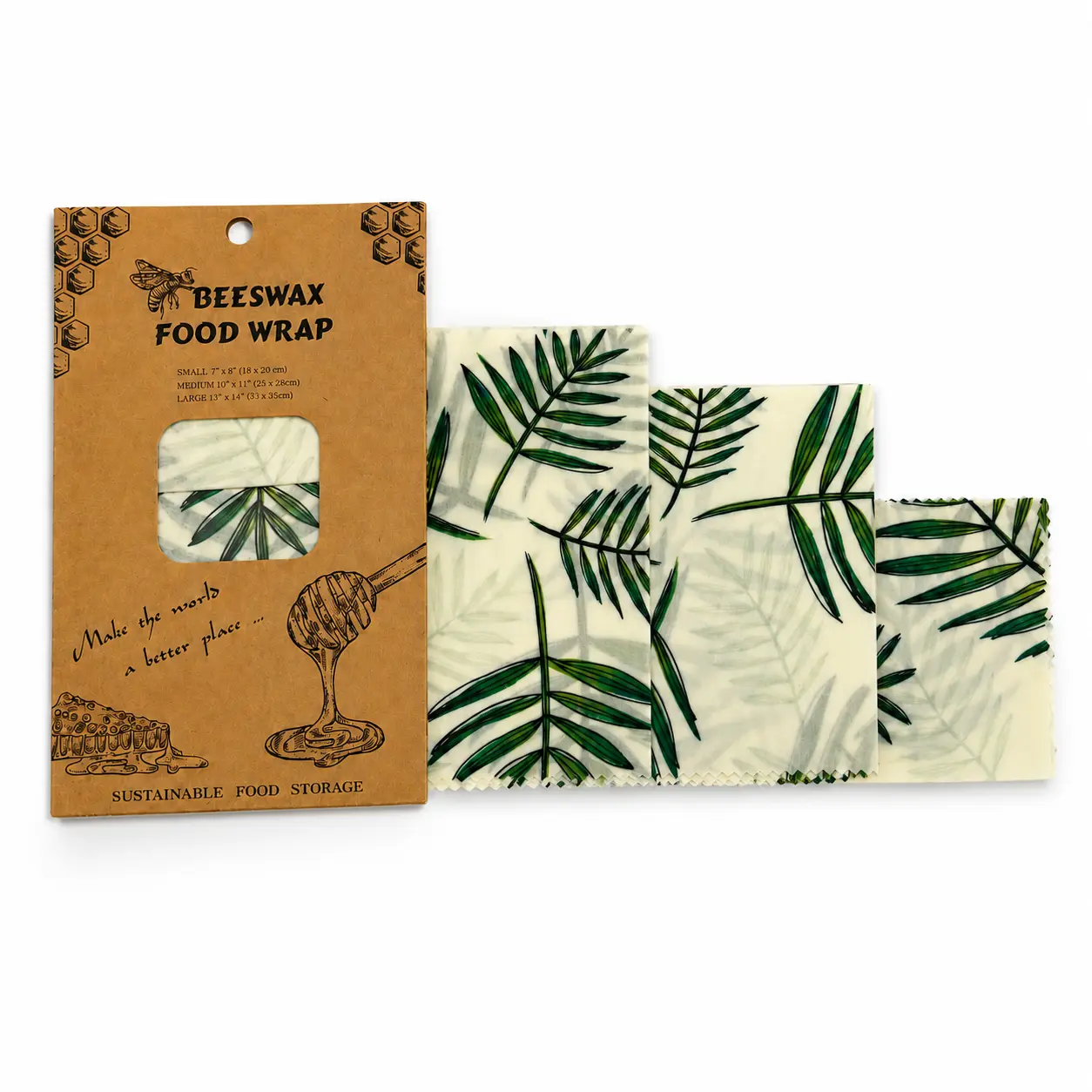 Reusable Beeswax Food Wrap Set – Eco Friendly Food Storage Wraps, Washable Wax Cloth Covers for Sandwiches, Fruit, Bread & Bowls, 3 Sizes