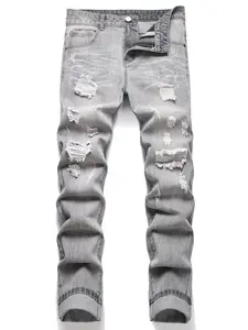 Men's Classic Basic Grey Trouser, Fashion Street Style Breathable And Comfortable Jeans, Autumn Denim Pants Suitable For Various Occasions To Wear