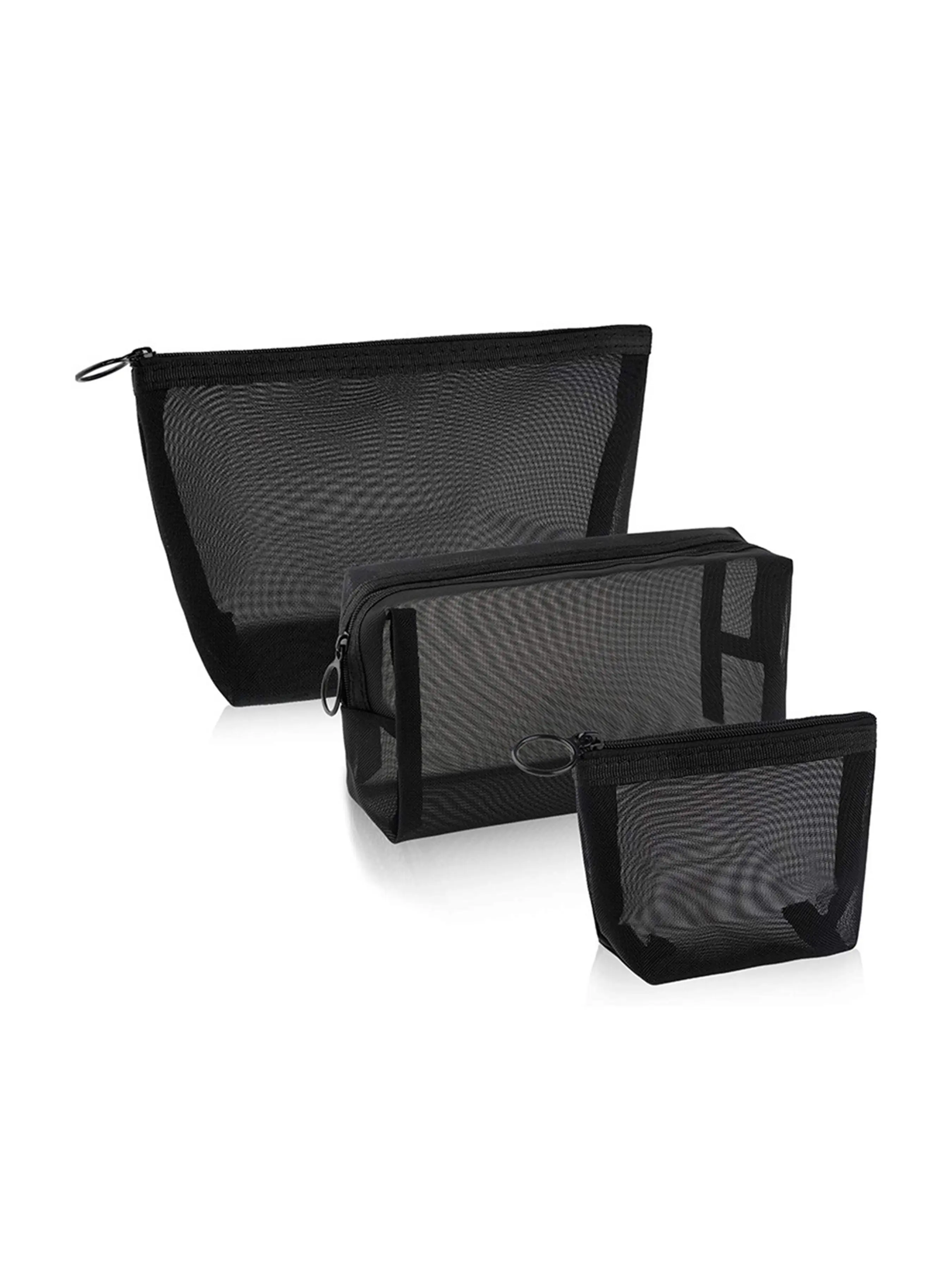 Set of 3 Mesh Cosmetic Bags, Transparent Storage Pouches, Convenient Travel Large Capacity Wash Bag Set, Foldable Three-Piece Kit