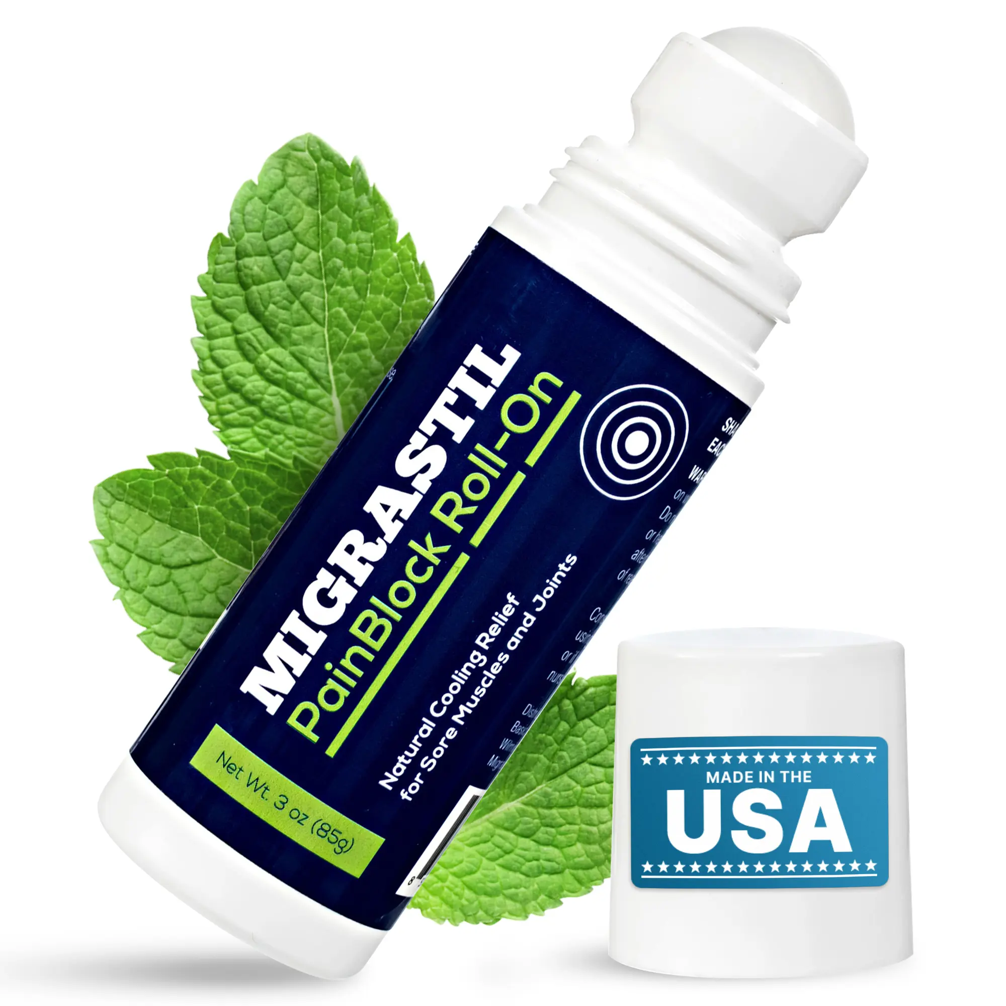 Migrastil PainBlock Cooling Roll-On for Aches & Soreness - 3oz Made in the USA Natural Relief Solution for Muscle Joints. HSA/FSA Eligible