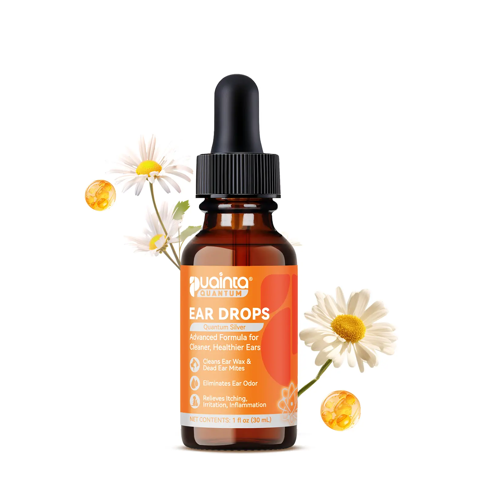 Puainta Ear Cleaner 30ml Dog Ear Infection Treatment, Quantum Silver Ear Drops for Dogs Ear Infection Ear Mites Treatment for Cats Dogs Itchy