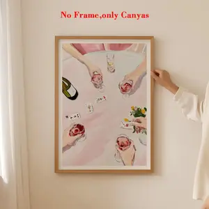 Vintage Girl Night Poster Wall Art Print, Wine Colorful Decor, Unframed Female Artwork for Kitchen Decoration & Housewarming Gift